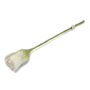 White wool felted tulip with green felted stem.