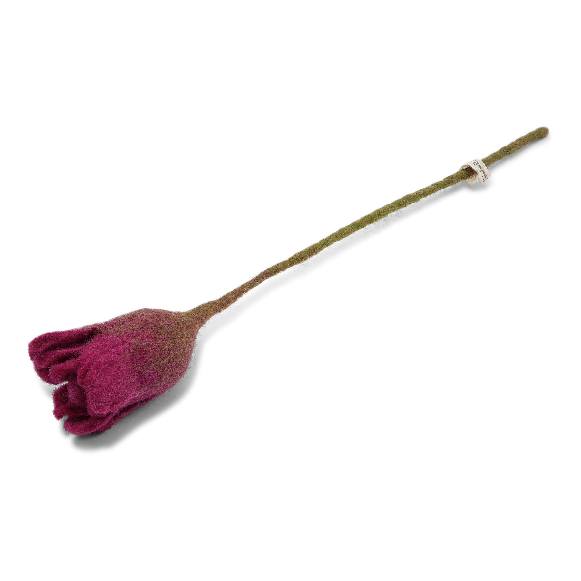 Cerise Red wool felted tulip with green felted stem.
