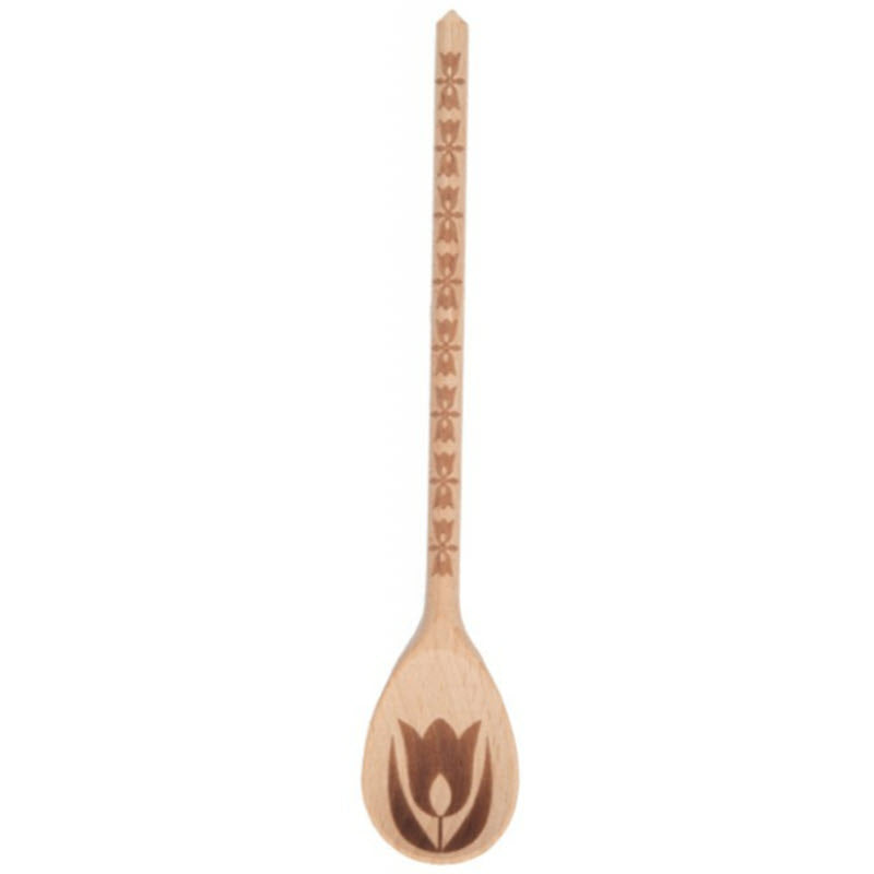 Wood Spoon with Tulips engraved on the handle and one larger Tulip on the inside of the spoon.