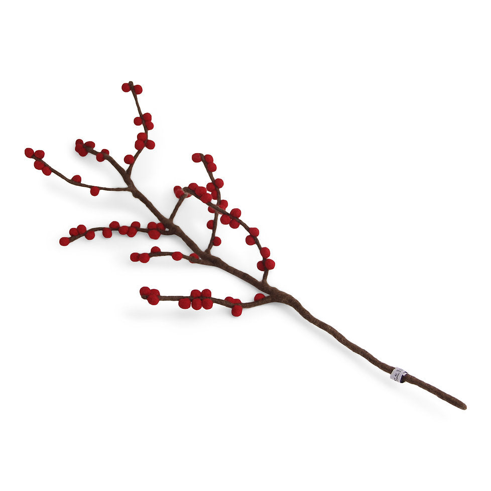 Felted Wool Branch with Red Berries