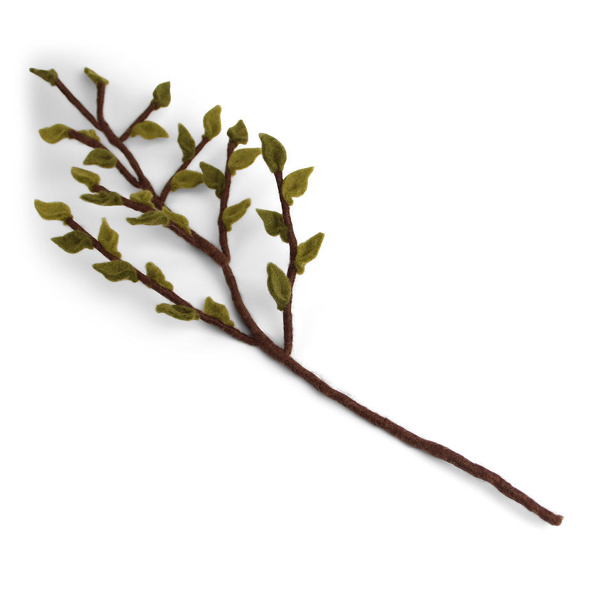 Felted Wool Green Leaved Branch